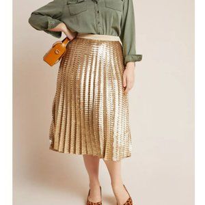 New Anthropologie Maeve Natalia Sequined Gold Midi Skirt Plus size